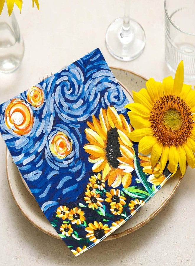 Whaline Sunflower Paper Napkins Summer Starry Night Disposable Napkins Decorative Luncheon Dinner Table Napkins for Wedding Birthday Baby Shower Party Supplies, 50Pcs - Image 4